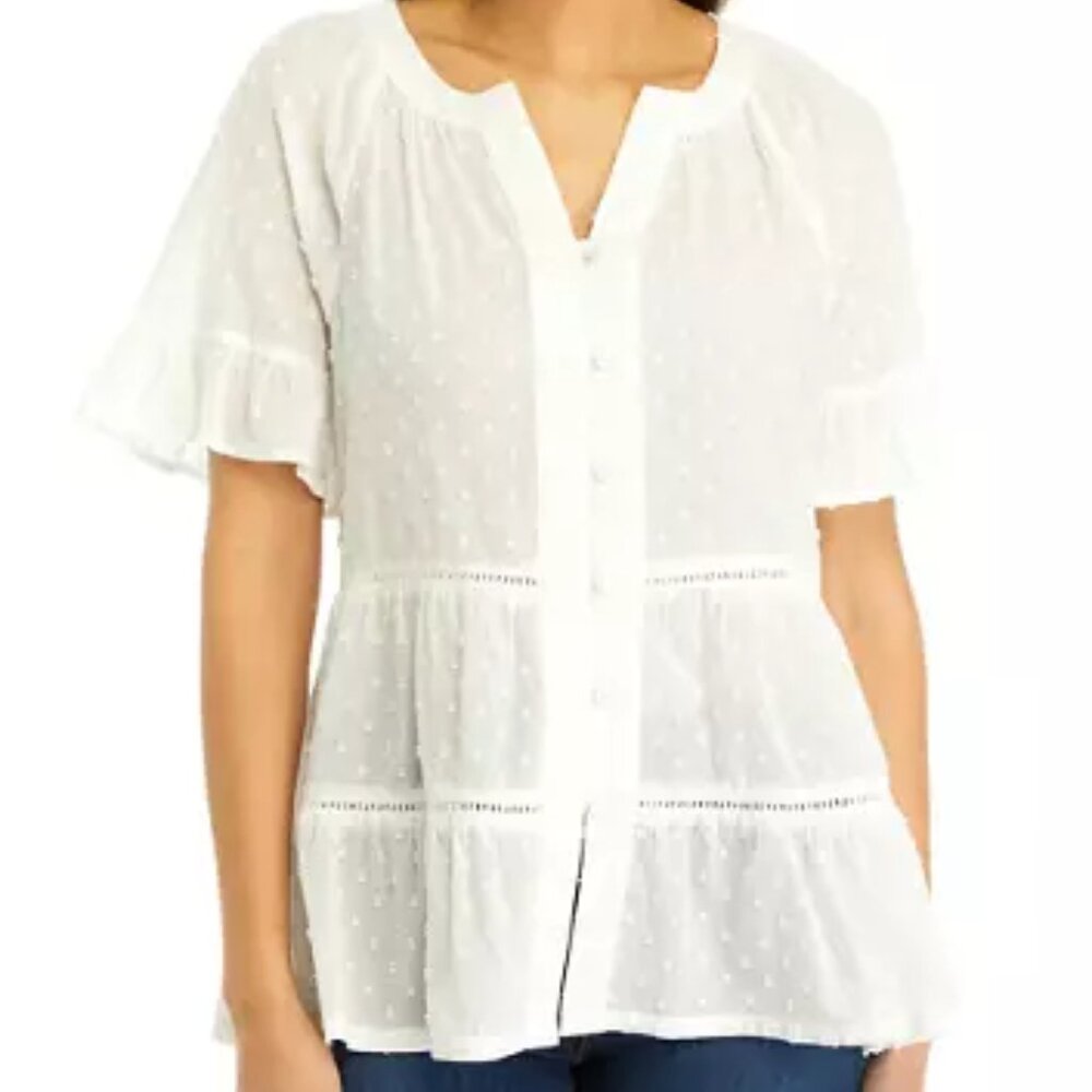 Wonderly Short Sleeve White Tiered Blouse/NWT/L